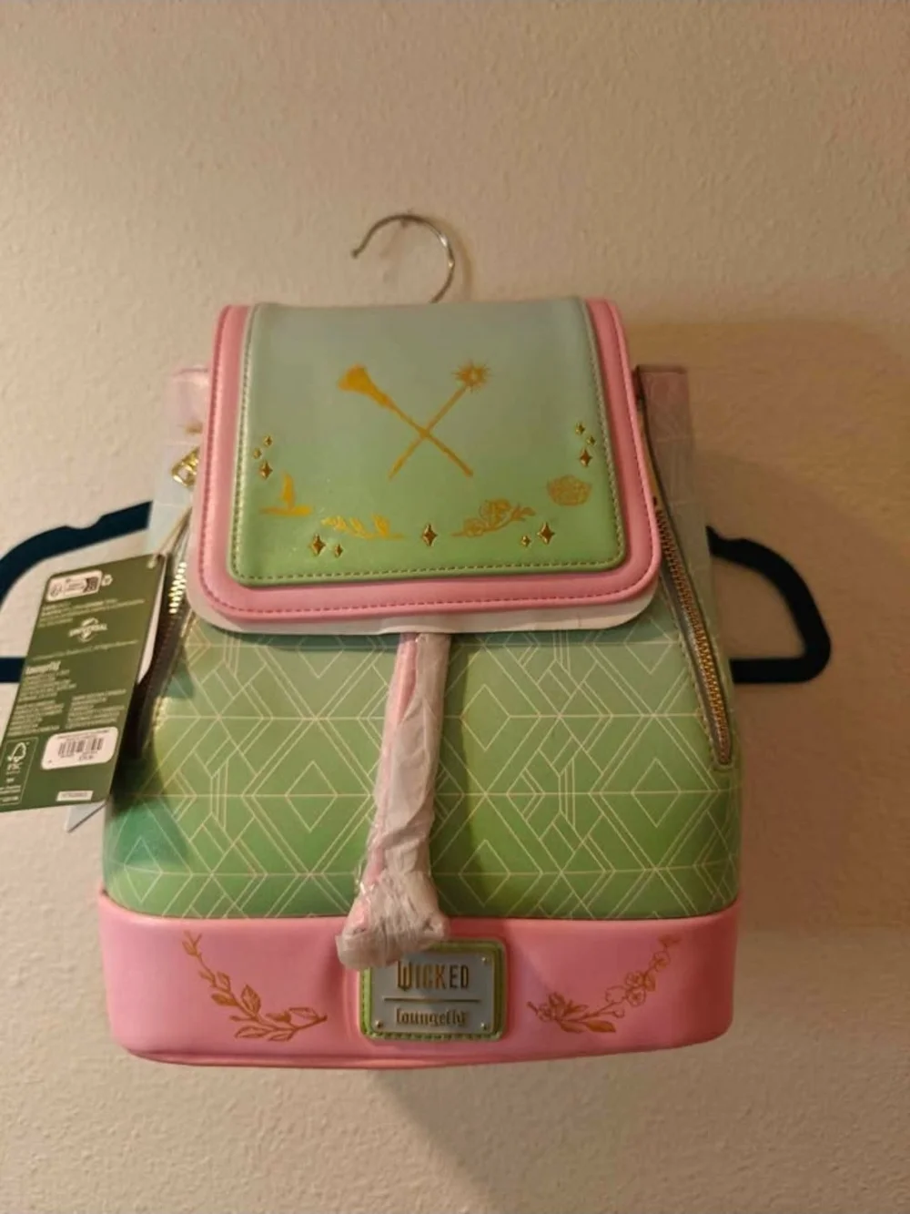 Loungefly Green & Pink Mini Backpack with Gold Accents